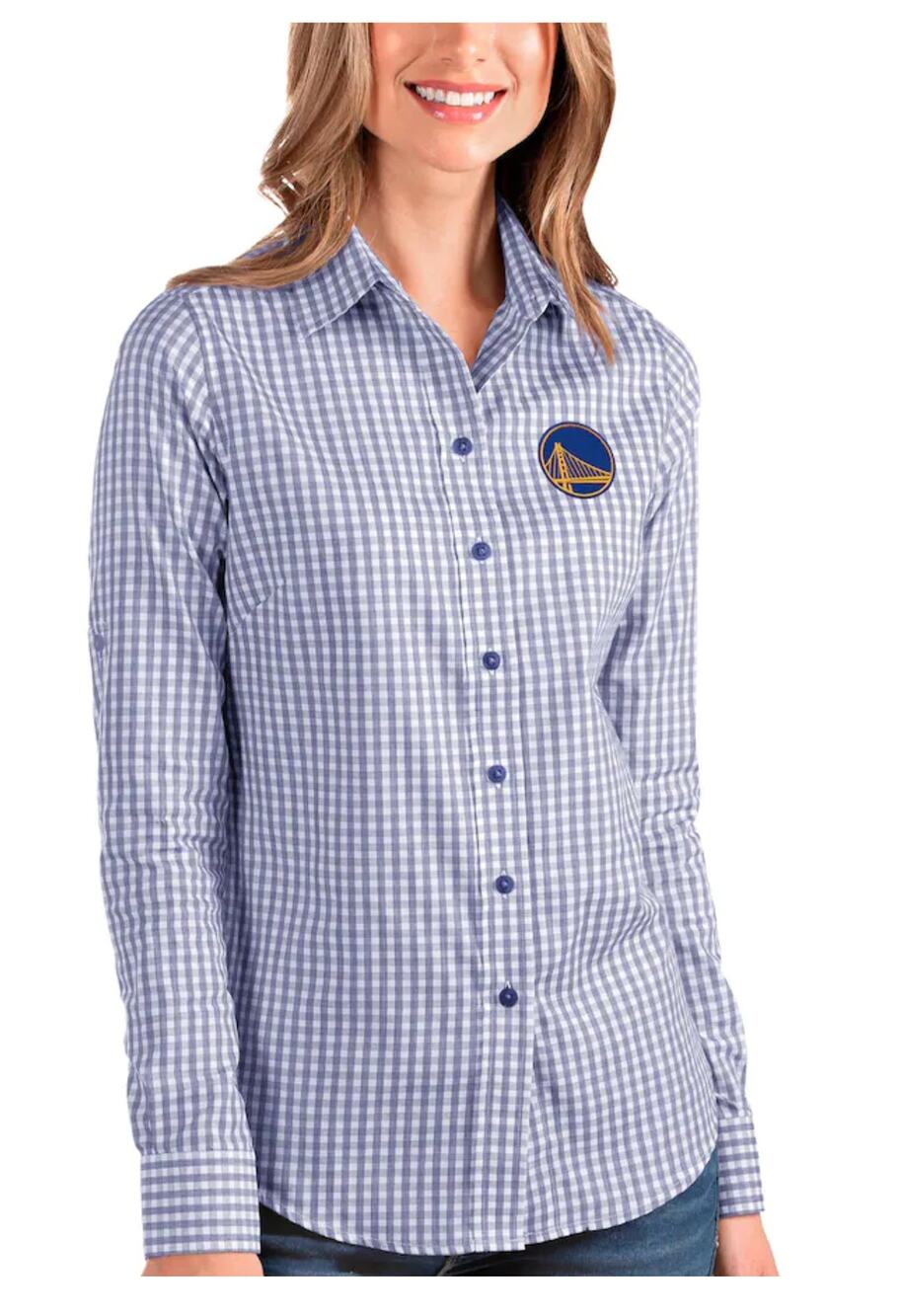 Antigua Golden State Warriors Womens Small Button-Up Long Sleeve Shirt Blue New
